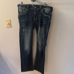Rock Revival Blue Denim Jeans with Blingy Accents